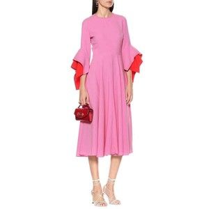ROKSANDA Orchid Pink Purple AYRES Flutter Sleeve Crepe Fit Flare Dress 8 US 12UK